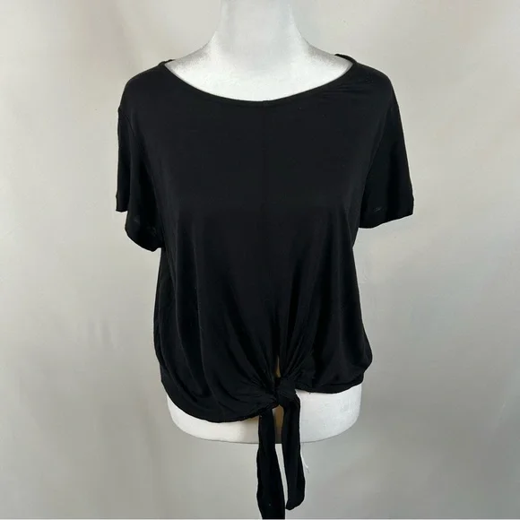 J Crew Black Short Sleeve Tie Front Blouse Size Medium - Picture 1 of 4
